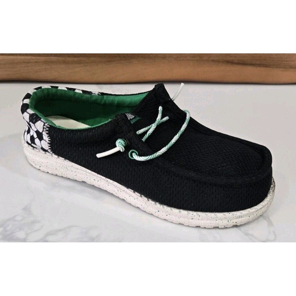 Hey Dude Wally Youth Funk Sports Size J4 Kids Slip On Shoes Black Green Soccer